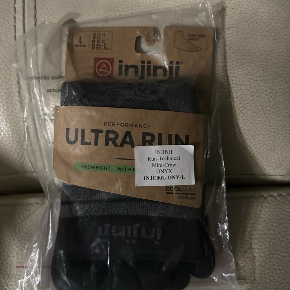 Injinji Performance Run Lightweight Merino Wool Toe Socks - Large